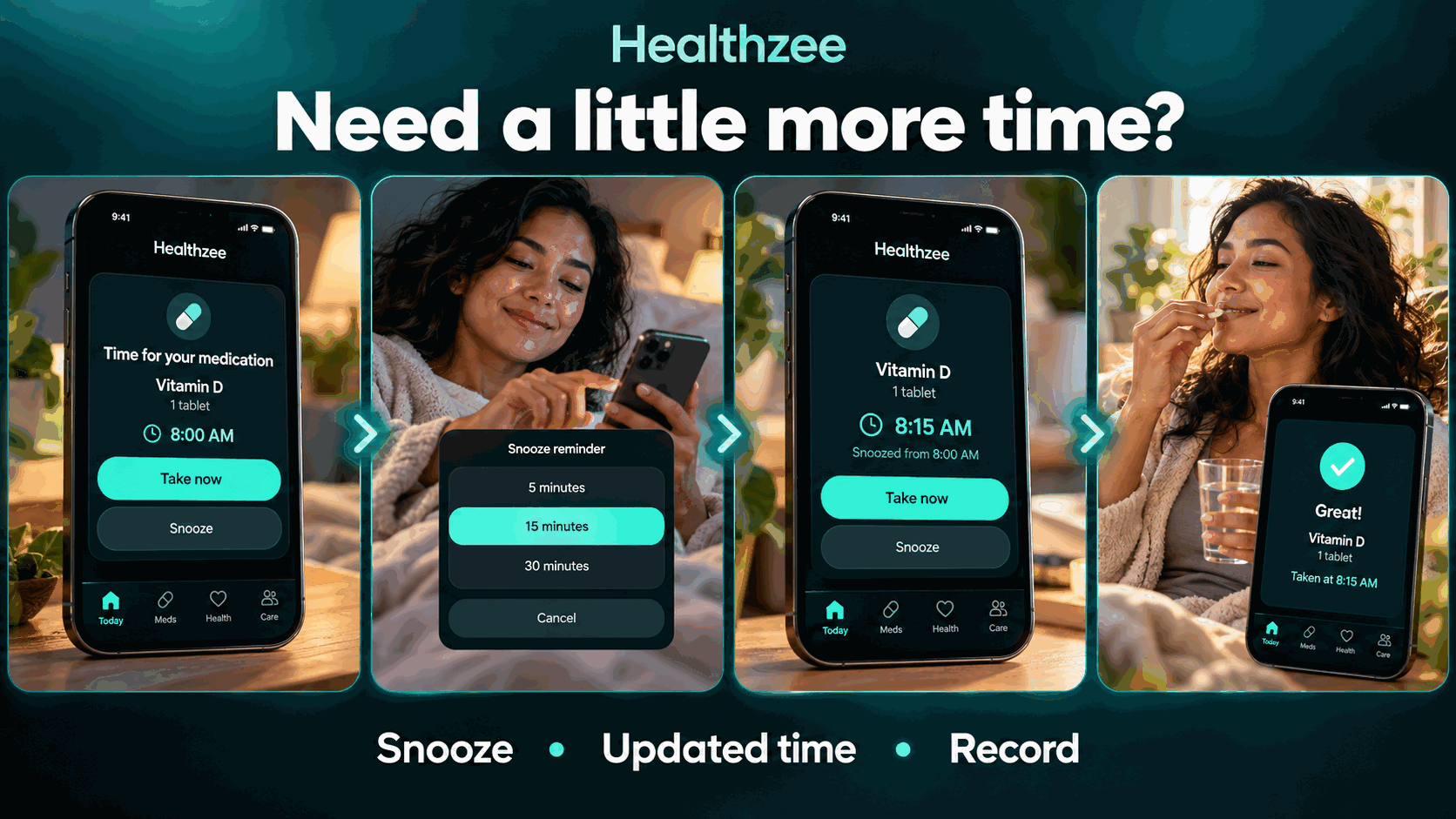 Snooze-aware medication reminder flow